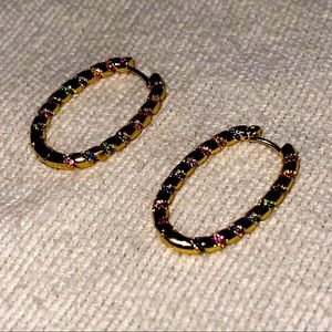 Trendy Rainbow CZ Gold Elongated Hoops